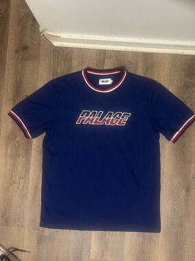 PALACE Navy Short Sleeve Logo Ringer Tee with Red-White Trim